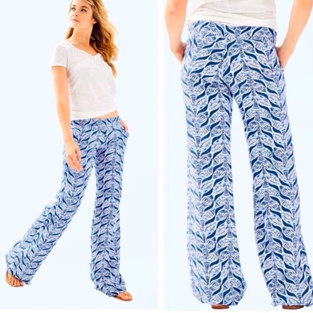 Lilly Pulitzer Bal Harbour Linen Wide Leg Pants Resort White Mermaids Tail Small